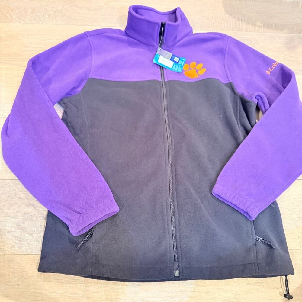 COLUMBIA MENS PURPLE AND GRAY FLEECE ZIP UP JACKET CLEMSON TIGERS NEW MEDIUM